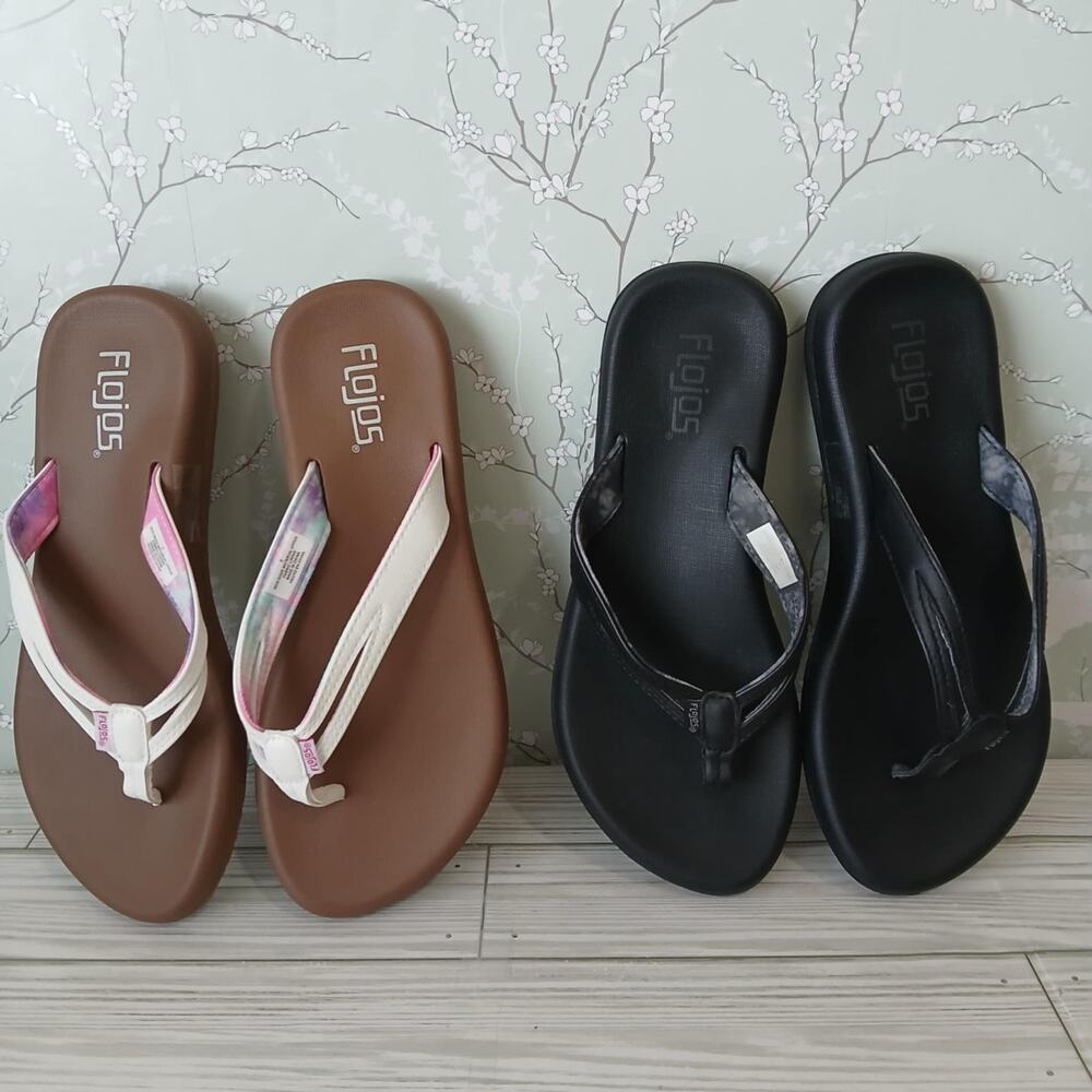 Flojos Women's Colete Flip Flop Sandals White/Tan And Black 2 Pairs SZ 7 Cushion